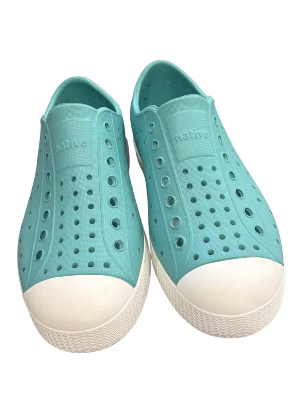 Native Jefferson Junior Slip-On Shoes Aqua & White J2 No Sign of Wear